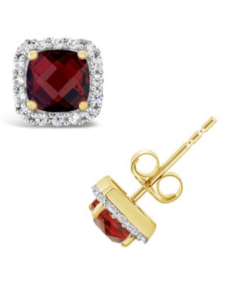 Macy's - Gemstone and Lab Grown White Sapphire (1/5 ct. t.w.) Halo Stud Earrings in 10k Yellow Gold