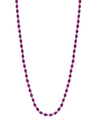 EFFY Collection - Ruby (16-3/8 ct. t.w.) & Diamond (1/5 ct. t.w.) Link 18" Collar Necklace in Sterling Silver
