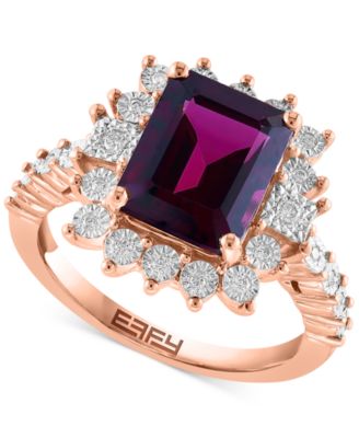 EFFY Collection - Rhodolite (4-1/10 ct. t.w) & Diamond (1/6 ct. t.w.) Halo Ring in 14k Rose Gold