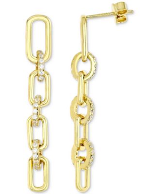 Macy's - Cubic Zirconia Polished Chain Link Linear Drop Earrings in 14k Gold-Plated Sterling Silver