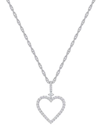 Macy's - Diamond Open Heart 18" Pendant Necklace (1/4 ct. t.w.) in Sterling Silver