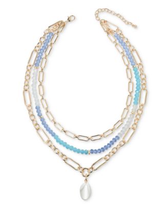 On 34th - Gold-Tone Stone Beaded Three-Row Necklace, 20" + 3" extender