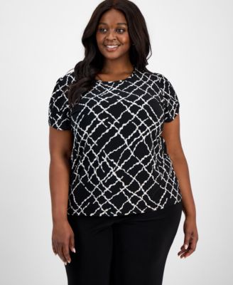 AK Anne Klein - Plus Size Printed Tulip-Sleeve Blouse