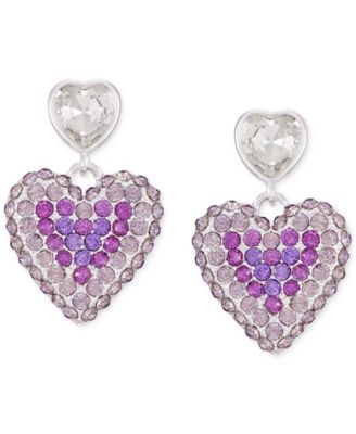 GUESS - Gold-Tone Crystal Double Heart Linear Earrings