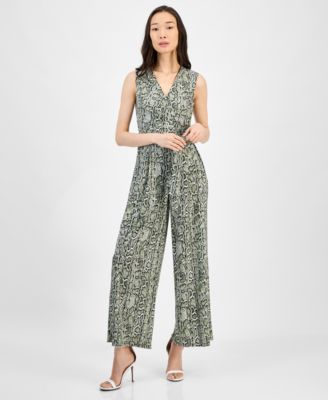 Anne Klein - Women's Printed Faux-Wrap Sleeveless Wide-Leg Jumpsuit
