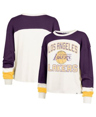 '47 Brand - Women's Cream Los Angeles Lakers Curve Raglan Long Sleeve T-shirt