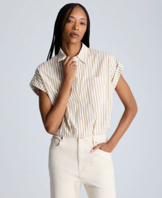 Kenneth Cole - Women's Striped Short Dolman-Sleeve Cropped Shirt