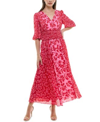 Taylor - Women's Smocked-Waist Floral-Print Maxi Dress