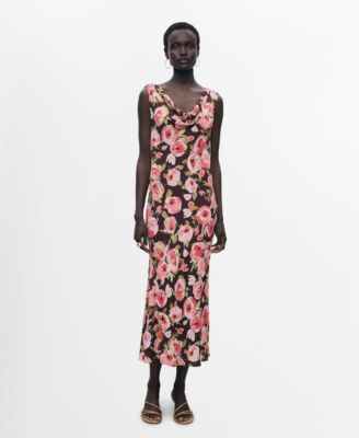 MANGO - Women's Draped Neck Floral Dress