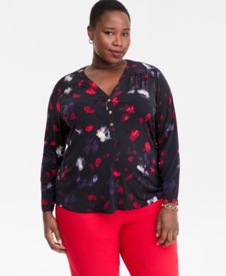 I.N.C. International Concepts - Plus Size Printed Long-Sleeve Top