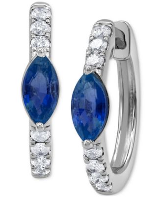 Macy's - Emerald (1/2 ct. t.w.) & Diamond (1/4 ct. t.w.) Small Hoop Earrings in 14k White Gold, 0.625" (Also in Ruby & Sapphire)