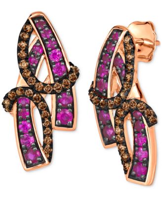 Le Vian - Bubble Gum Pink Sapphire (5/8 ct. t.w.) & Chocolate Diamonds (3/8 ct. t.w.) Swirly Drop Earrings in 14k Rose Gold