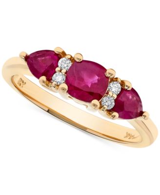 Macy's - Ruby (1-3/8 ct. t.w.) & Diamond (1/20 ct. t.w.) Three Stone Ring in 14k Gold
