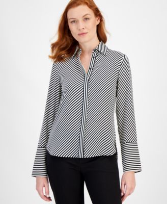 Anne Klein - Printed Slit-Cuff Blouse
