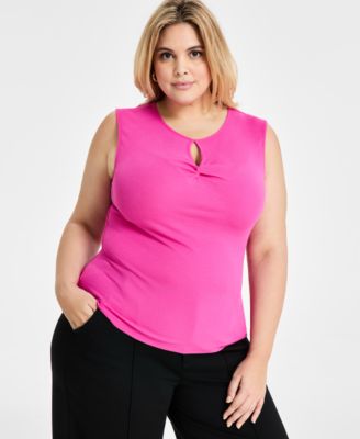 Bar III - Trendy Plus Sleeveless Ribbed Cut-out Top