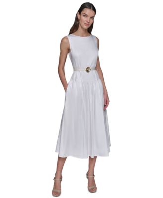 KARL LAGERFELD PARIS - Women's Drop-Waist Floral-Belt Dress
