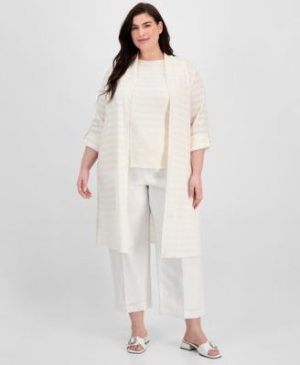 Anne Klein - Plus Size Pucker-Wave Knit Open-Front Cardigan