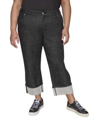 KARL LAGERFELD PARIS - Plus Size Black Crystal Cuffed Jeans