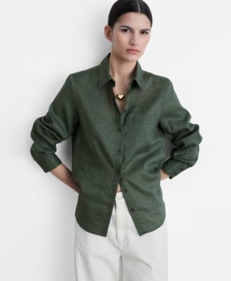 MANGO - Women's Pocket Linen Shirt