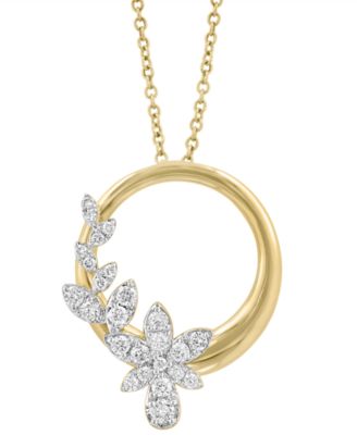 EFFY Collection - Diamond Vine & Polished Circle Pendant Necklace (1/3 ct. t.w.) in 14k Gold