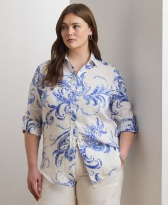 Lauren Ralph Lauren - Plus Size Relaxed-Fit Paisley Linen Shirt