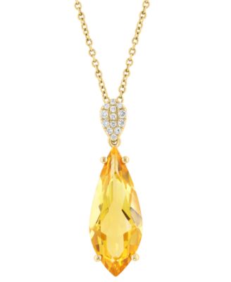 EFFY Collection - Citrine (4-1/3 ct. t.w.) & Diamond (1/20 ct. t.w.) Pendant Necklace in 14k Yellow Gold, 17" + 1" extender