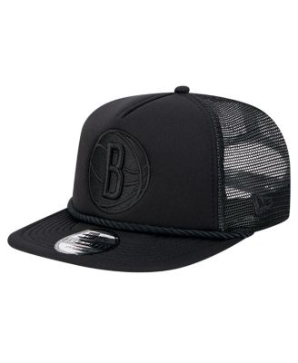 New Era - Men's Black Brooklyn Nets Tone Foam Mesh Back Golfer Snapback Hat