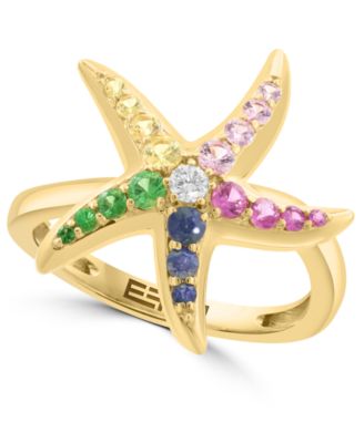 EFFY Collection - Diamond (1/20 ct. t.w.) & Multi Precious Stone (5/8 ct. t.w.) Starfish Ring in 14k Gold