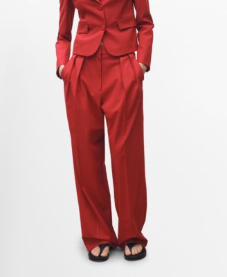 MANGO - Women's Wide Leg Wool Blend Suit Trousers