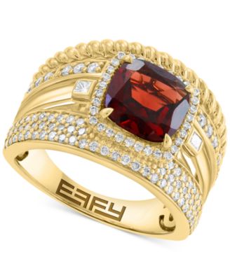 EFFY Collection - Garnet (2-1/5 ct. t.w.) & Diamond (5/8 ct. t.w.), Multirow Statement Ring in 14k Gold-Plated Sterling Silver