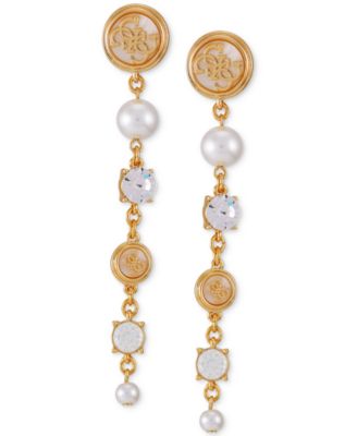 GUESS - Gold-Tone Mixed Stone Logo Linear Drop Earrings