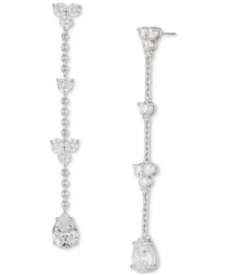 Marchesa - Silver-Tone Crystal Station Linear Drop Earrings