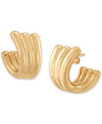 Macy's - Polished Triple Tube Huggie Hoop Earrings in 18k Gold-Plated Sterling Silver, 0.79"