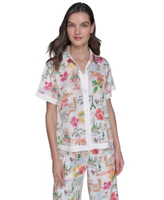 KARL LAGERFELD PARIS - Women's Printed Camp Shirt