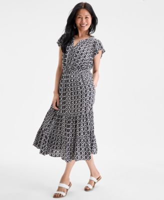 Style & Co - Women's Geo-Print Flutter-Sleeve Midi Dress