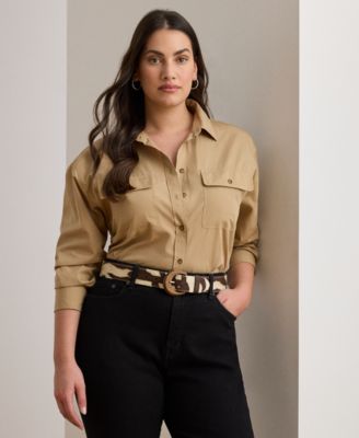 Lauren Ralph Lauren - Plus Size Relaxed-Fit Featherweight Cotton Shirt