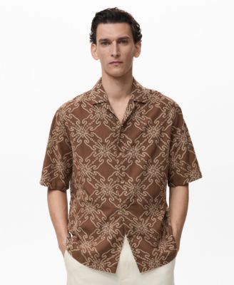 MANGO - Men's Short-Sleeved Embroidered Shirt