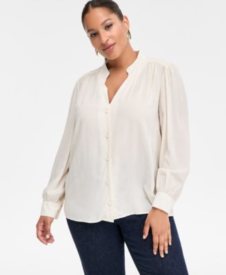 I.N.C. International Concepts - Plus Size Blouson-Sleeve Button-Front Shirt, Macy's Exclusive