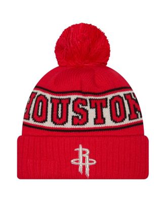 New Era - Men's Red Houston Rockets Throwback Retro Cuffed with Pom Knit Hat