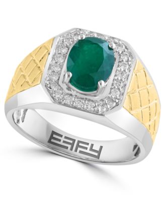 EFFY Collection - Men's Diamond (1/3 ct. t.w.) and Emerald (1-1/2 ct. t.w.) Ring in 14K Two Toned Gold