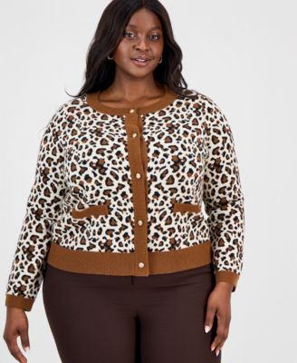 Tahari ASL - Plus Size Printed Button-Front Cardigan