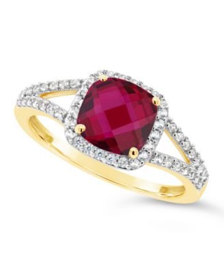 Macy's - Lab Grown Ruby (1-3/4 ct. t.w.) and Lab Grown White Sapphire (1/4 ct. t.w.) Ring in 10k Yellow Gold