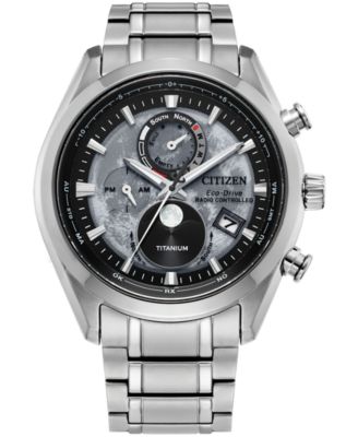 Citizen - Men's Tsuki-yomi A-T Chronograph Sport Luxury Eco-Drive Silver-Tone Titanium Bracelet Watch 43mm