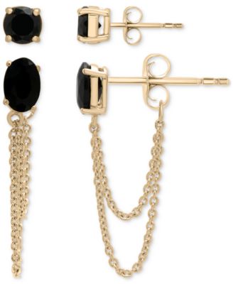 Macy's - 2-Pc. Set Onyx Stud & Chain Drop Earrings in 14k Gold-Plated Sterling Silver