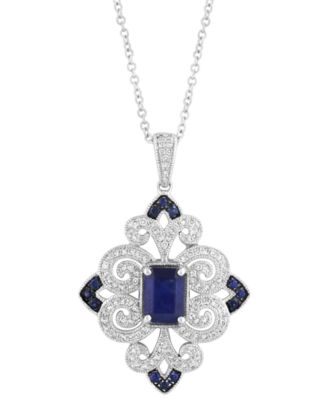 EFFY Collection - Sapphire (1-1/6 ct. t.w.) & Diamond (1/3 ct. t.w.) Filigree 18" Pendant Necklace in Sterling Silver