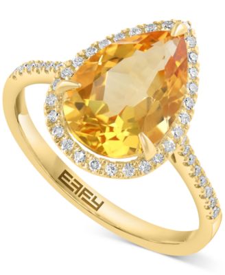 EFFY Collection - Pear-Shape Citrine (3-3/8 ct. t.w.) & Diamond (1/6 ct. t.w.) Statement Ring in 14k Yellow Gold