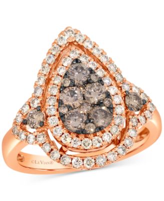 Le Vian - Chocolate Diamond & Nude Diamond Pear Halo Cluster Ring (1-1/3 ct. t.w.) in 14k Rose Gold