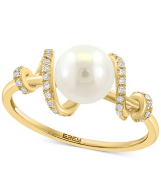 EFFY Collection - Cultured Freshwater Pearl (7mm) & Diamond (1/10 ct. t.w.) Spiral Statement Ring in 14k Gold