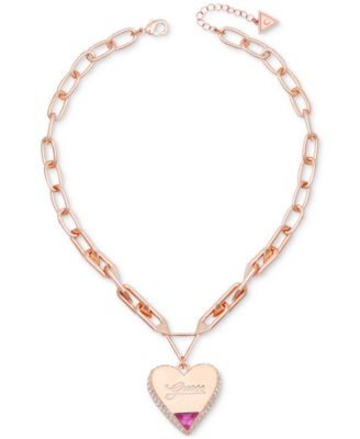 GUESS - Rose Gold-Tone Stationary Heart Pendant Necklace, 16" + 2" extender
