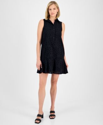 Robbie Bee - Women's Cotton Sleeveless Eyelet Shift Dress